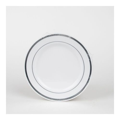 Тарелка "Премиум" с серебряной каймой белая, 19 см, 6 шт