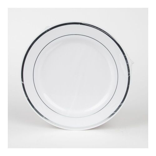 Тарелка "Премиум" с серебряной каймой белая, 23 см, 6 шт